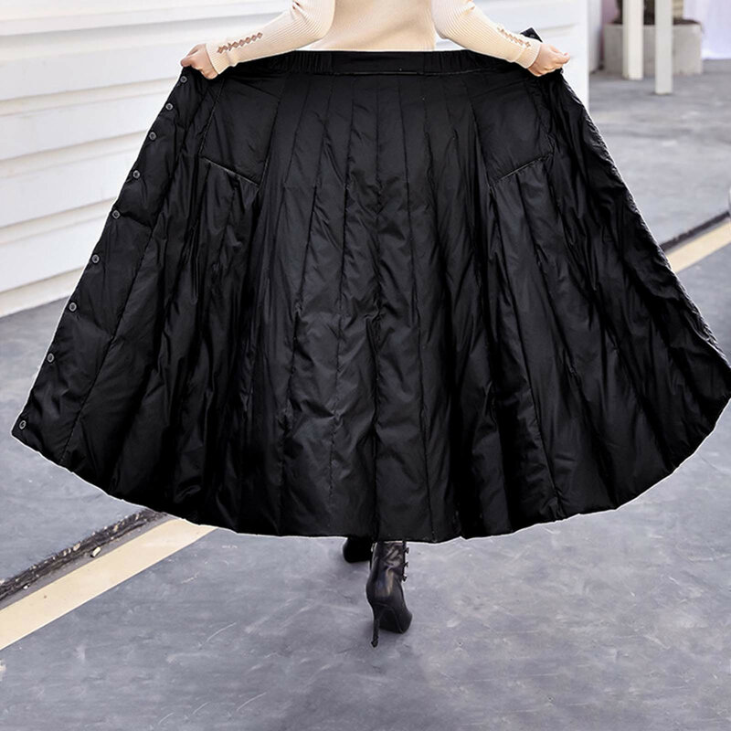 Winter Damen Baumwolle Daunen rock hohe Taille lässig langen Rock für Frauen dicke warme weibliche gepolsterte schwarze Röcke