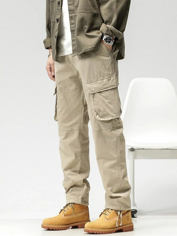 Pantalones Cargo rectos con múltiples bolsillos para hombre, pantalón largo táctico de estilo militar, pantalón de trabajo informal de algodón, primavera y verano