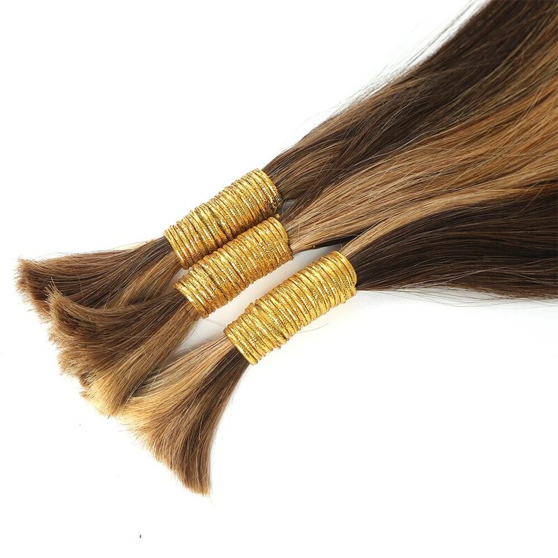Linhua Straight Braiding Human Hair For Crochet Boho Braids Highlight P4/27 Micro Knotless Bohemian Braid Double Drawn Hair Bulk