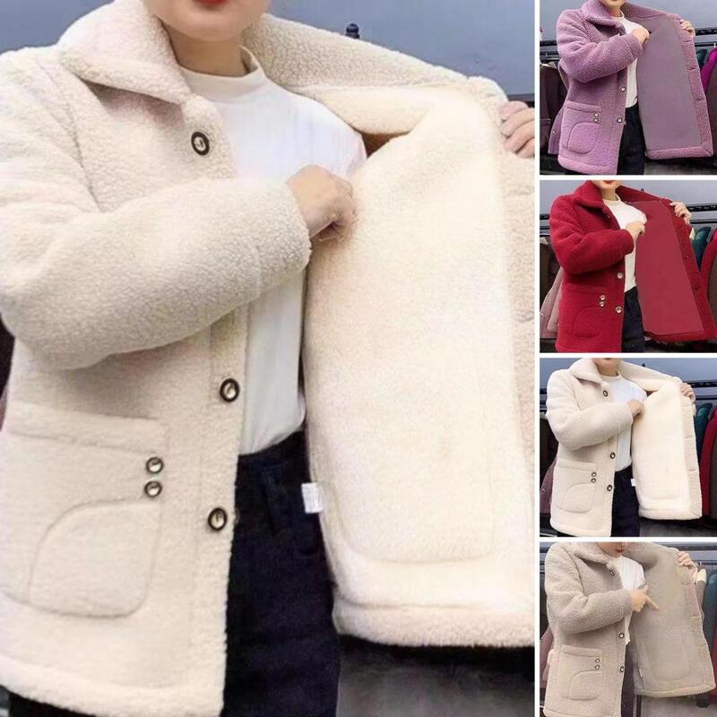 Jaket mantel wol wanita, Luaran kerah lengan panjang warna polos untuk musim gugur dan dingin
