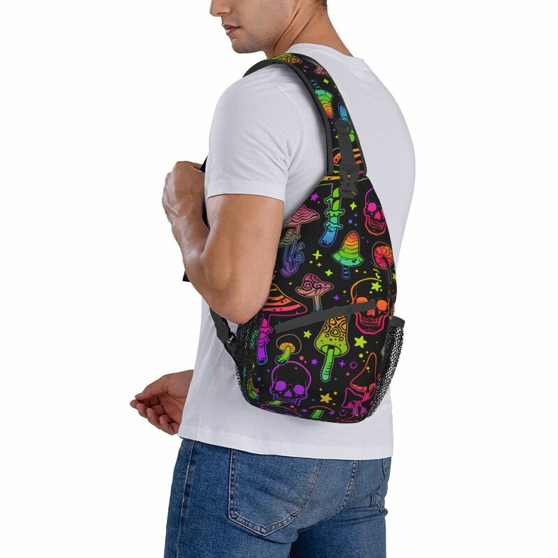 Психоделическая Сумка-слинг через плечо с грибами, маленькая нагрудная сумка, рюкзак через плечо с черепами, рюкзак для пешего туризма, путешествий, велоспорта, сумка для книг