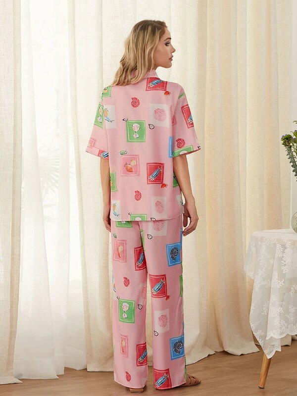 Frauen Pyjamas Set 2 Stück Lounge wear Anzüge Multi Muster drucken Kurzarm Shirts Tops und Hosen Nachtwäsche Outfits