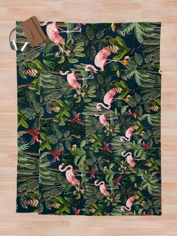 Jungle Patroon Met Toekan, Flamingo En Papegaai Gooien Deken Slaapzak Voor Sofa Harige Flanellen Stof Zachte Dekens