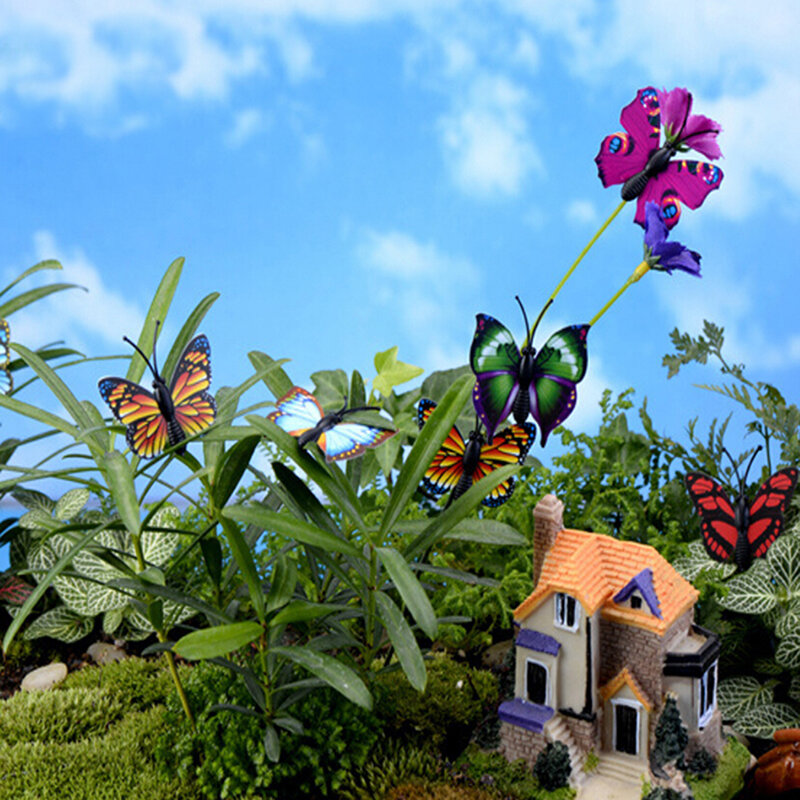 Miniatur kupu-kupu campuran kecil 4X, ornamen taman peri, dekorasi kerajinan DIY lanskap mikro
