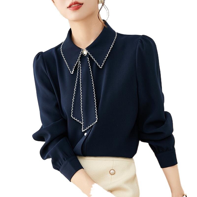 S-3XL eleganckie koszule damskie wstążki dopasowana odzież robocza podstawowa patchworkowa szyfonowa delikatna francuska odzież biznesowa biurowa elegancka