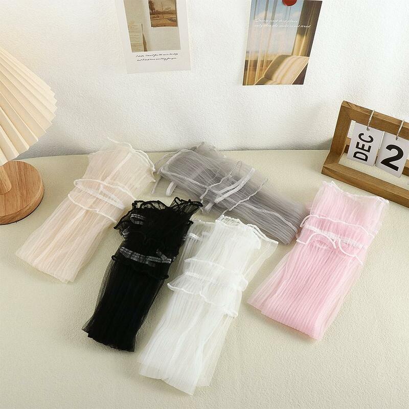 Elegant Lace Sun Protection Mesh UV Protection Net Yarn Lotus Leaf Korean Style Women Arm Sleeves Lace Long Sleeves Lace Gloves