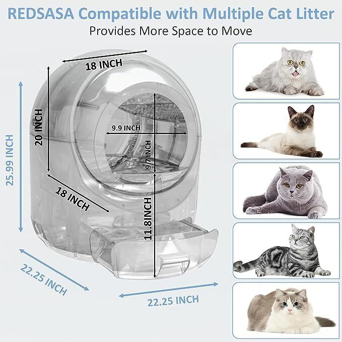 Self Cleaning Cat Litter Box, Automatic Cat Litter Box for Multi Cats, Smart Safety Protection Cat Litter Box, Odor Isolation