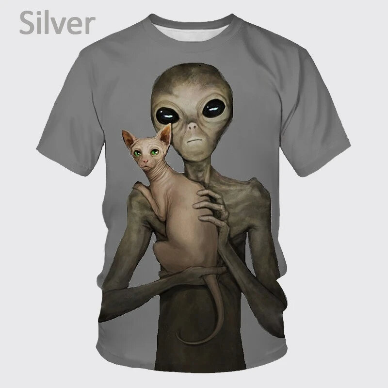 Camiseta con estampado 3D de OVNI para hombre, camisa divertida con patrón de alienígena, moda informal, personalidad fresca, ropa de verano para niños