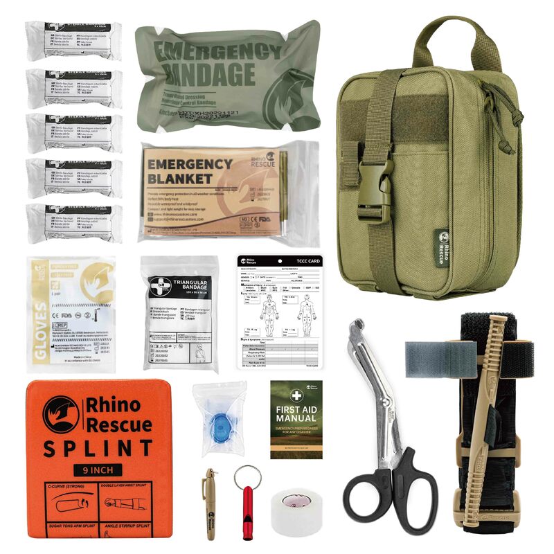 Kit de Supervivencia de Primeros Auxilios Rhino Bolsa Táctica IFAK Kit de Camping Suministrado con 20 Artículos EMT para Emergencias Militares al Aire Libre
