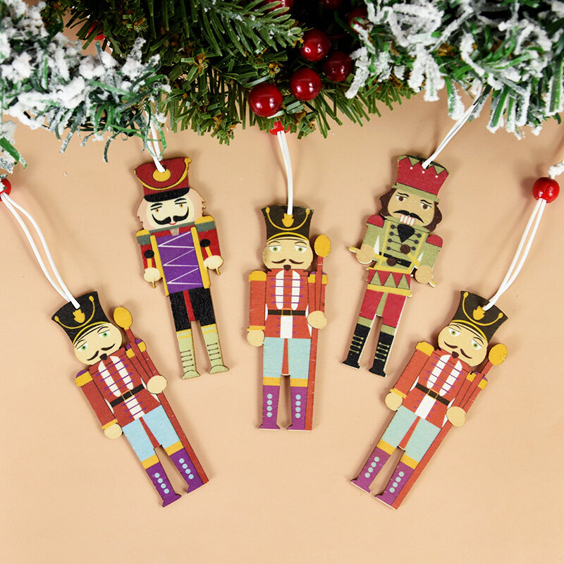 Hiasan gantung pohon Natal, 9 buah boneka liontin kayu pohon Natal DIY kerajinan gantung ornamen pesta Natal Dekorasi Rumah