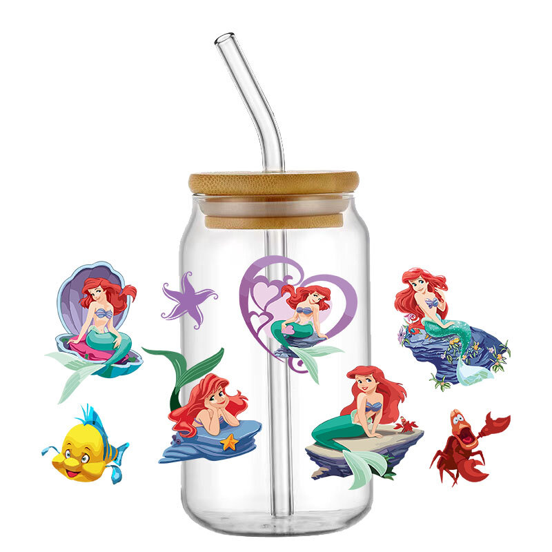 Disney Princess Hocus Pocus Stitch Design UV DTF Sticker per 16ozCup Wrap Transfer Sticker etichetta personalizzata Logo fai da te autoadesivo