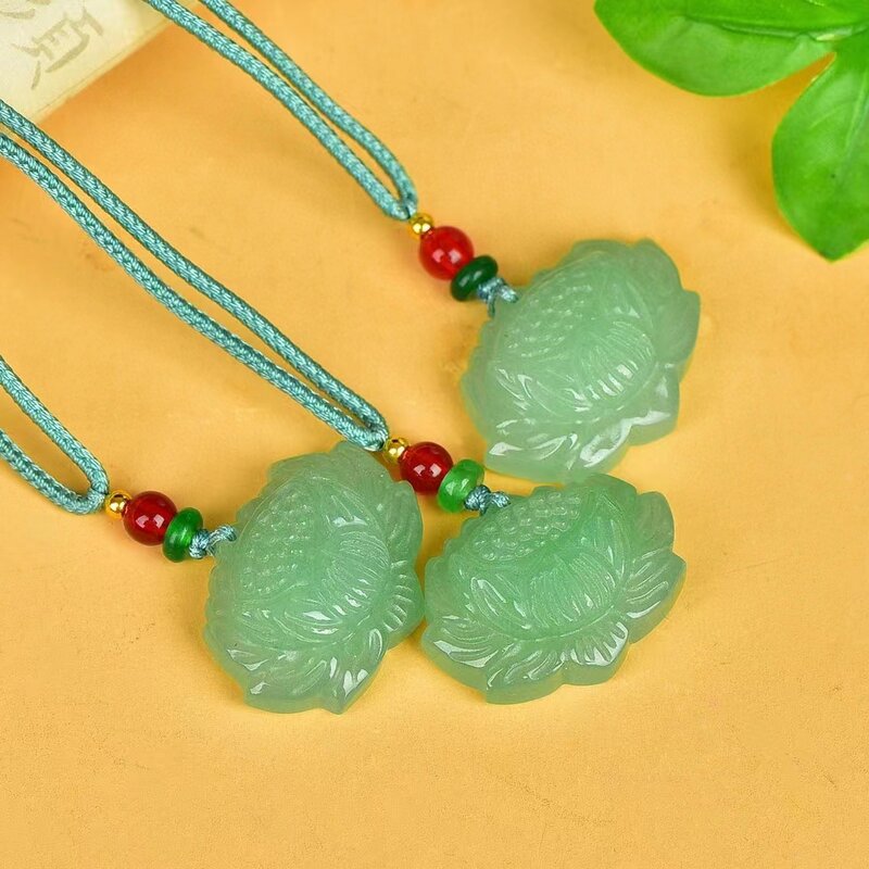 Aventurine Jade Pendant Natural Green Stone Necklace Pendants Men Women Purity Lotus Amulet Jewellery Fine Mascot Charms Jewelry