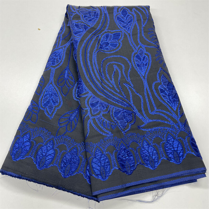 Latest Blue Jacquard Brocade Lace Fabric African Embroidery Lace 2023 Nigerian French Tulle Lace Fabric For Bridal Dress QF0838