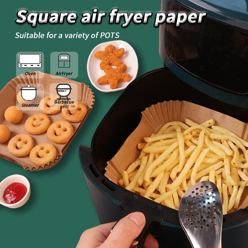 100 buah Air Fryer liner sekali pakai Non-stick kertas panggang persegi tahan Air tahan minyak sekali pakai untuk penggorengan udara dapur