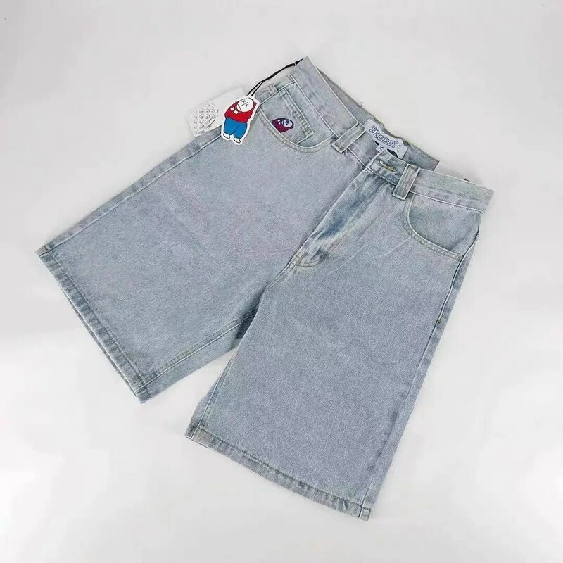 Мужские спортивные шорты Polar для мальчиков Y2K, уличные штаны, баскетбольные шорты в стиле хип-хоп, с мультяшной графической вышивкой, синие джинсовые шорты в стиле ретро