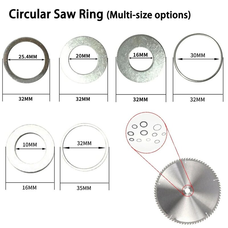 Редукторное кольцо для циркулярной пилы, кольцо для шлифовальной машины, долговечное металлическое лезвие, несколько размеров, вариации для гибкости