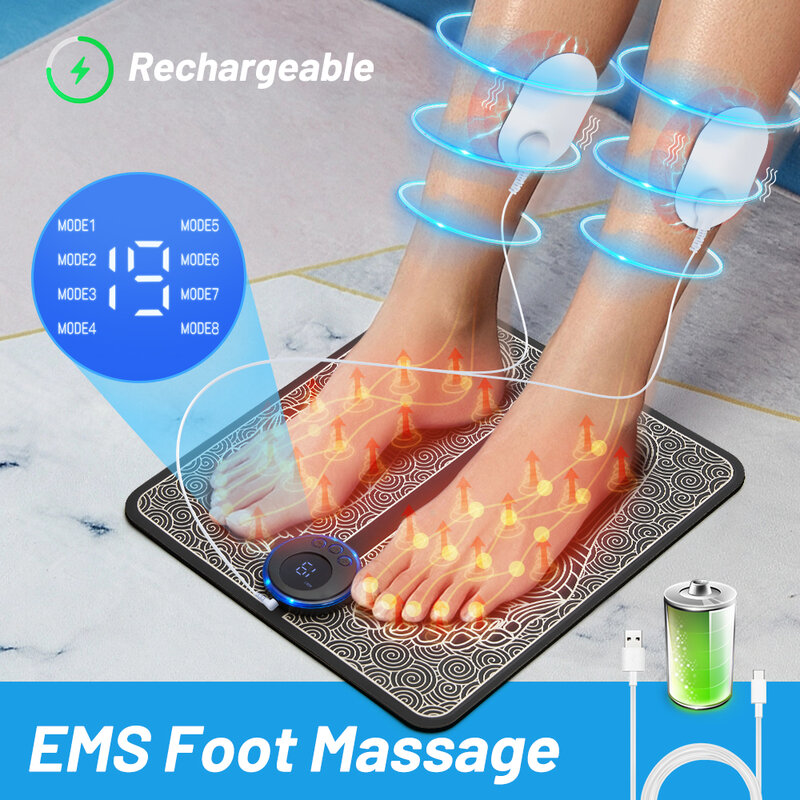 Almofada elétrica do massageador do pé do EMS, esteira dobrável da massagem, estimulação muscular, dor do alívio, pés, apoio Dropshipping