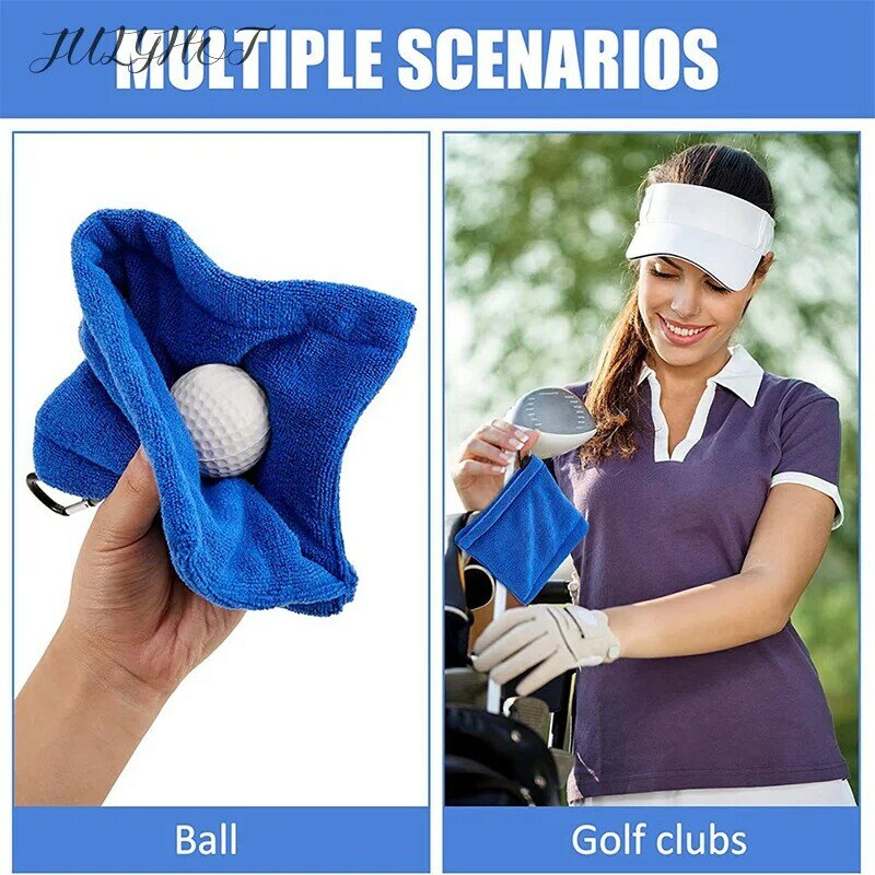 Microfiber Golf Balls Toalha de limpeza, Toalha molhada e seca, Carabiner Hook, Golf Club Wiping Cloth, Cabeça