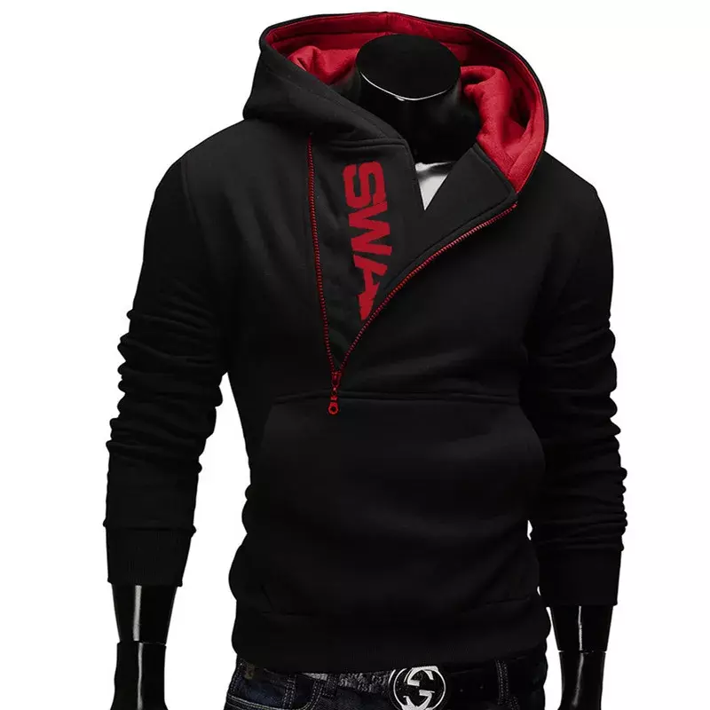 Spring Autumn Mens Casual Hoodies Slim Letter Printing Head Side Zipper Fashion Male Casual Sweater Outerwear Tops