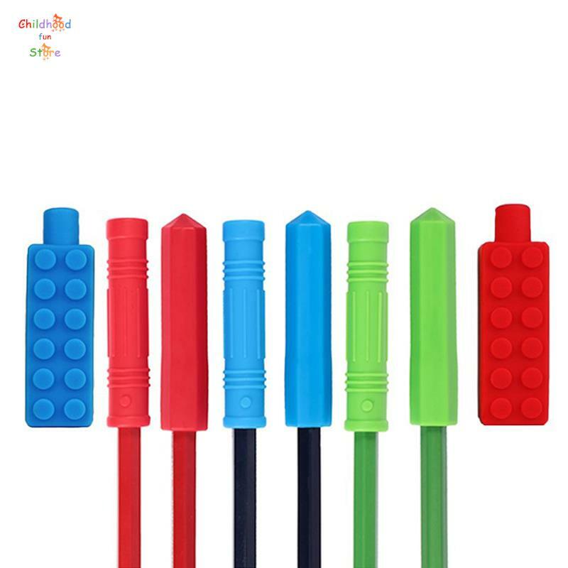 1Pcs Kautable Bleistift Topper Beißen Silikon Beißring Bleistift Kappe Sensorischen Spielzeug für Kinder Kinder Autismus ADHS Kauen Beißring