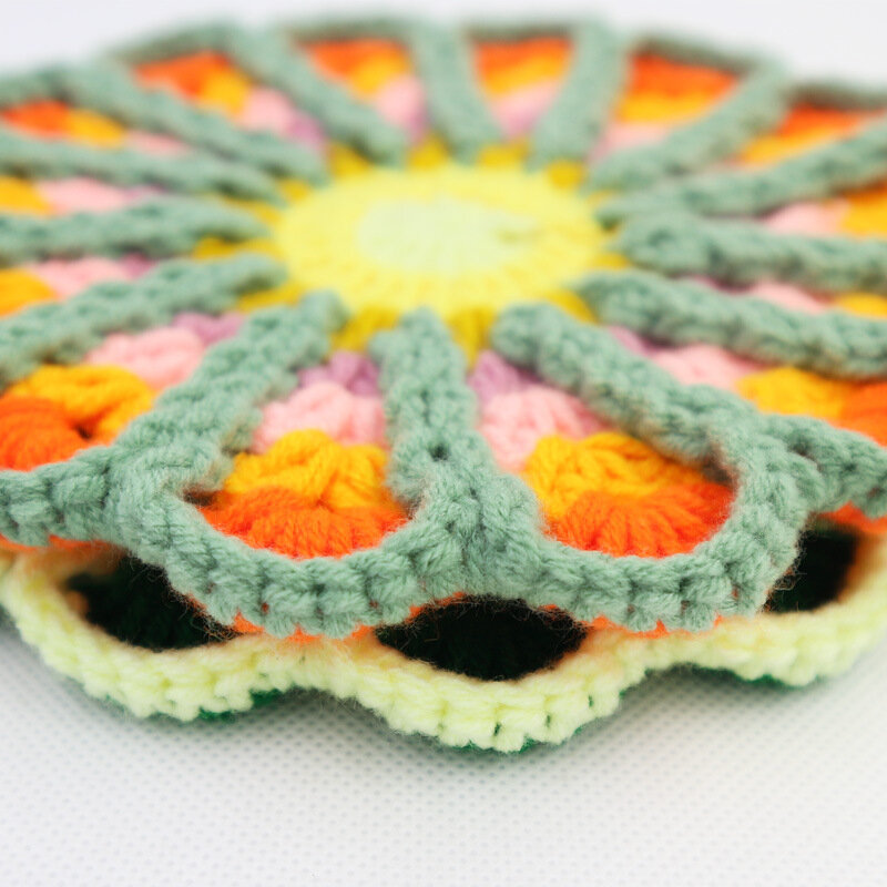 BomHCS   Peacock Tail Crochet Table Doilies Mug Cup Mats Handmade Knitted Kitchen Placemats 2pcs