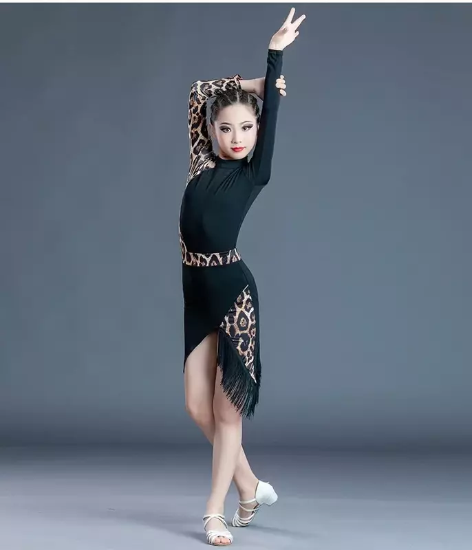 Girls Professional Latin Dancing Dress Kids Ballroom Salsa Dance Wear Clothing Children's  Competitions Latin Stage Wear Clothes