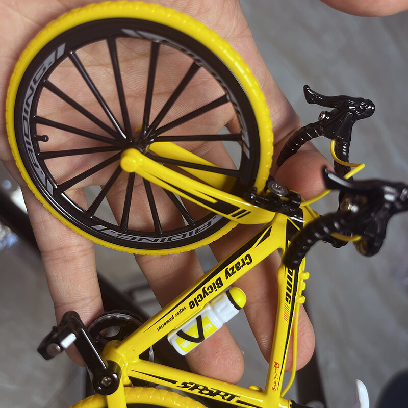 1:10 Model Mini sepeda paduan jari, mainan Diecast sepeda gunung Off-road sepeda kuning koleksi simulasi bengkok