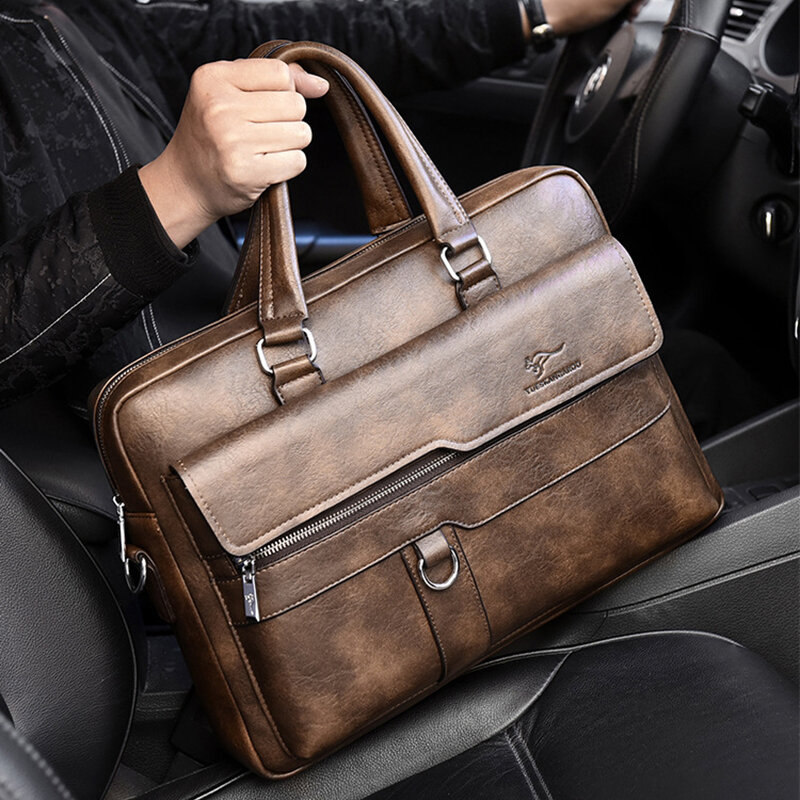 PU Leather Briefcase for Man Lawyer Designer Handbag Luxury Laptop Shoulder Business Office Work Messenger Crossbody Side Bag