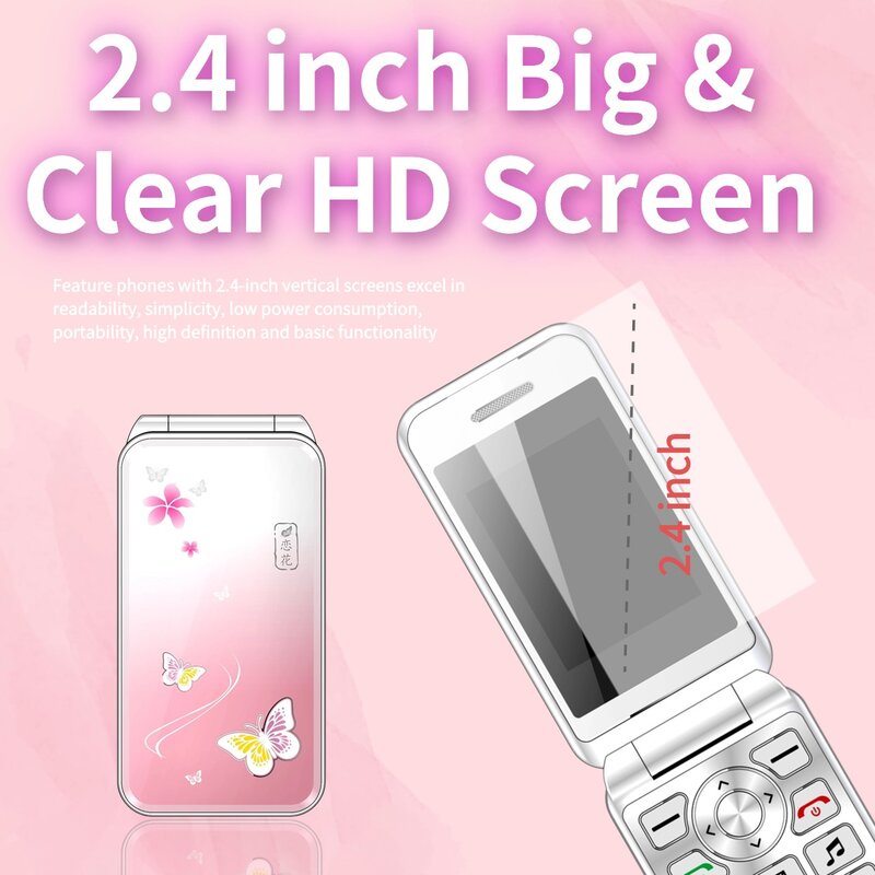 Flip Lady's Beautiful Slim Pinko Mobile Phone With Flashlight No Camera Cute Student Girls Light Simply Working Dual Sim Torch
