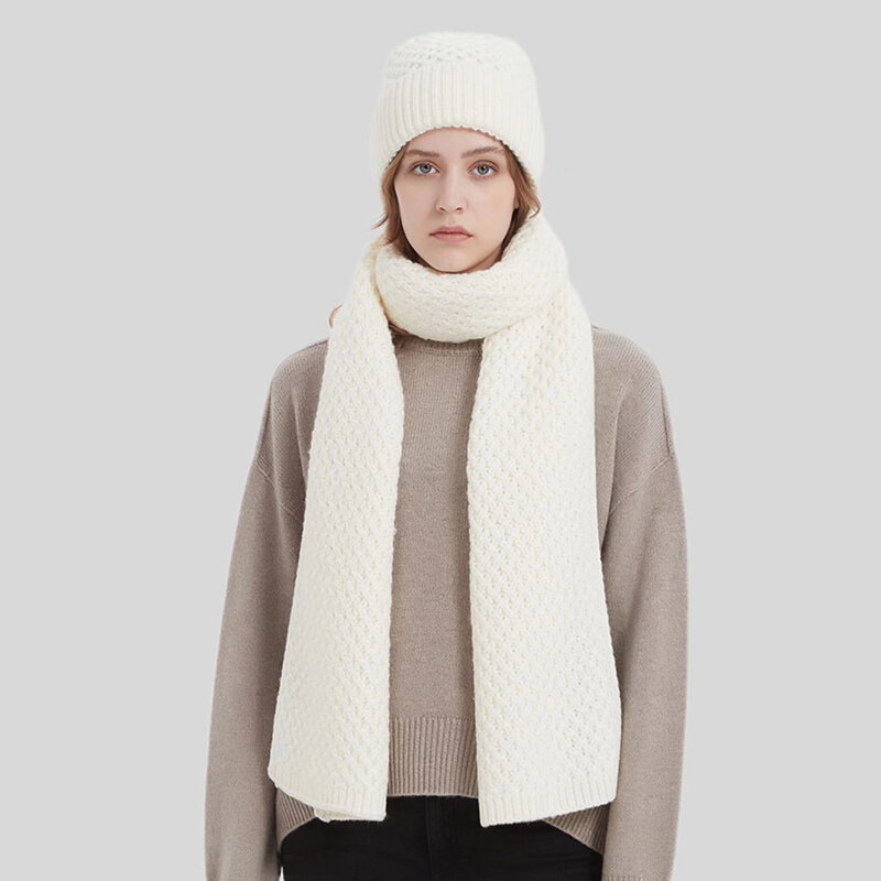Шапка шарф набор женский зимний шерстяной вязаный бини теплый осенний лыжный аксессуар для улицы роскошный