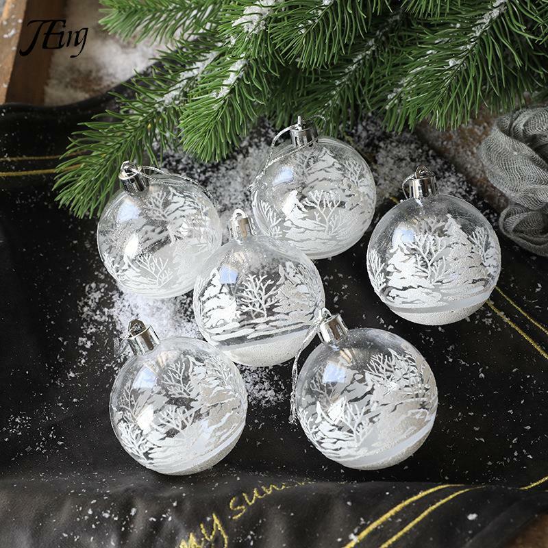 Bolas colgantes transparentes de nieve para decoración de árbol de Navidad, adornos colgantes, 6 piezas