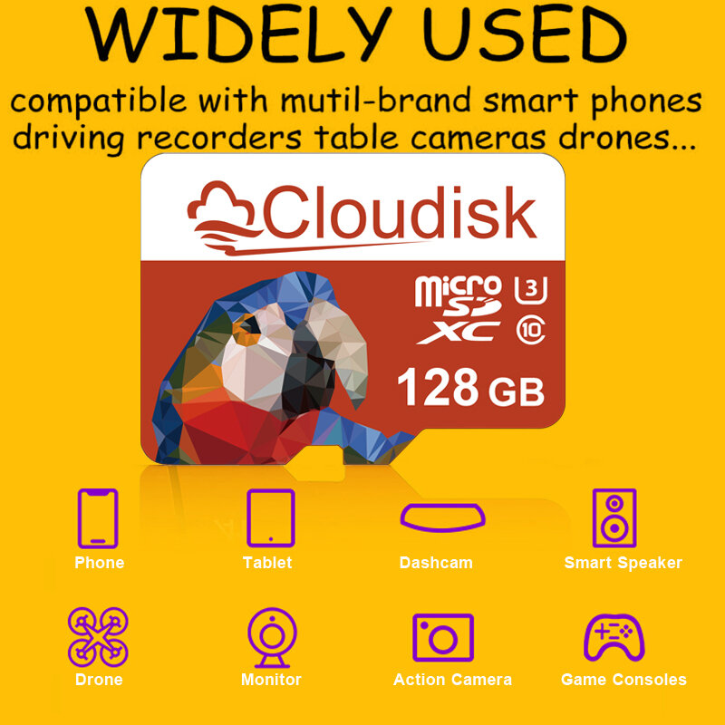 Clouddisk 마이크로 SD 메모리 카드, U3 TF 카드, 16GB, 8GB, 4GB, 2GB, 1GB, C10 A1 SD USB 2.0 어댑터 포함, 무료 선물, 32GB, 64GB, 128GB, 5 개