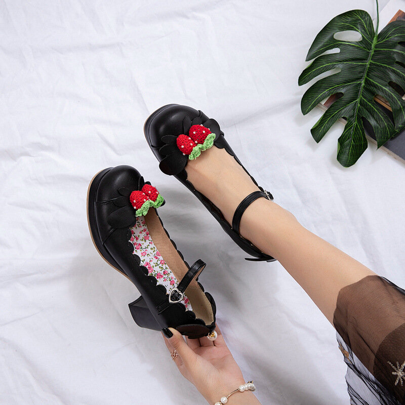 Mulheres Bombas Plataforma Meninas Mary Jane Lolita Sapatos de Morango Arco Salto Alto Princesa Japão Cosplay Sapatos de Festa de Casamento 30-43