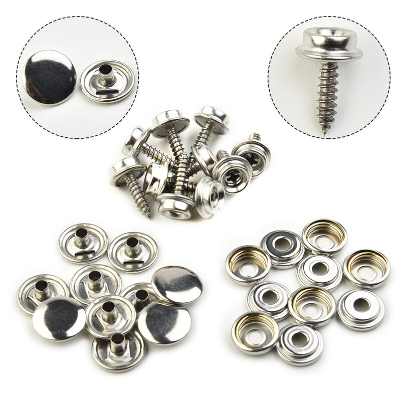 Canvas Fast Fixed Fabric Repair Kit Stud Marine Snap Fasteners Car Hoods Cover Button Clothing Leathers Set Silver