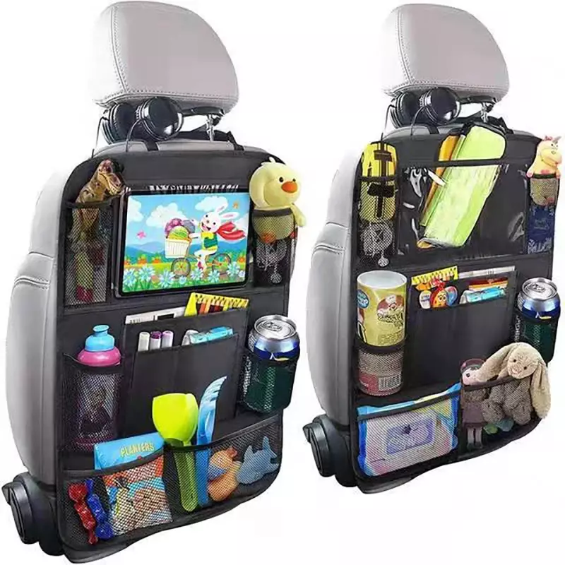 Organizador de asiento trasero de coche con soporte de tableta con pantalla táctil, cubierta de almacenamiento de asiento trasero automático, Protector para viajes, viajes por carretera, niños pequeños