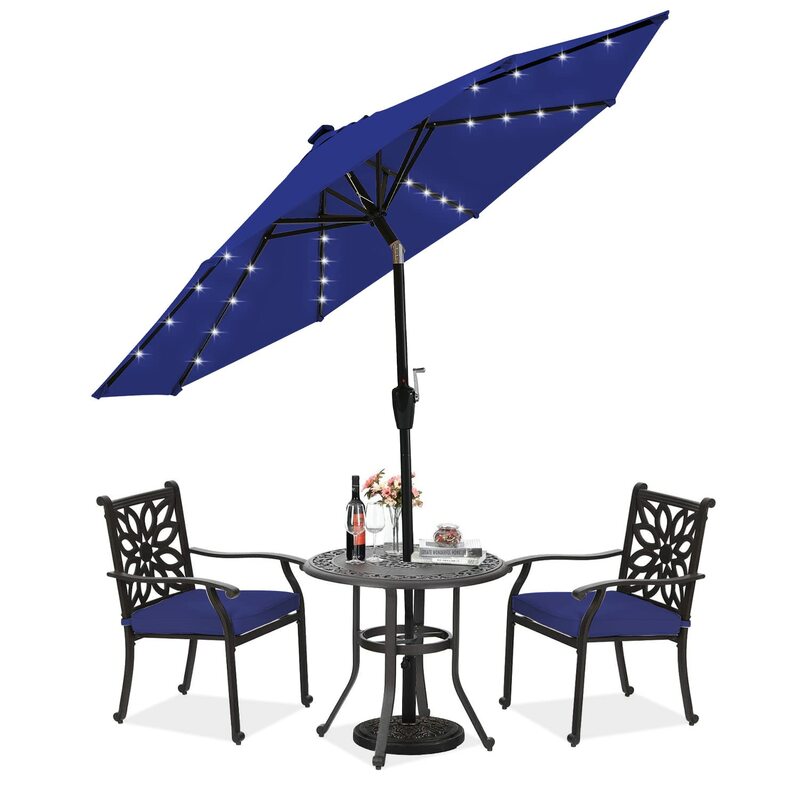Parapluies solaires à LED durables avec 32 lumières LED, 9 pieds, bleu