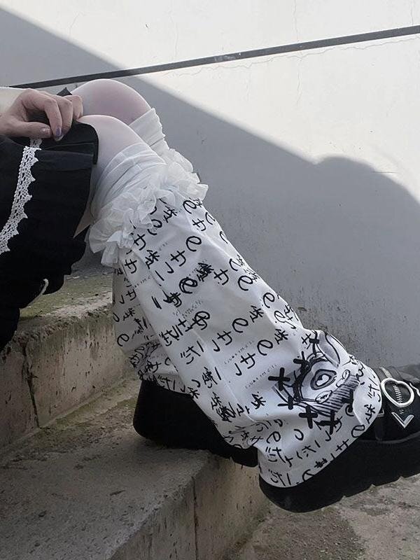 Y2k kaus kaki motif Punk Harajuku, penghangat kaki untuk wanita, kaus kaki lengan lutut Jepang Cosplay musim panas modis
