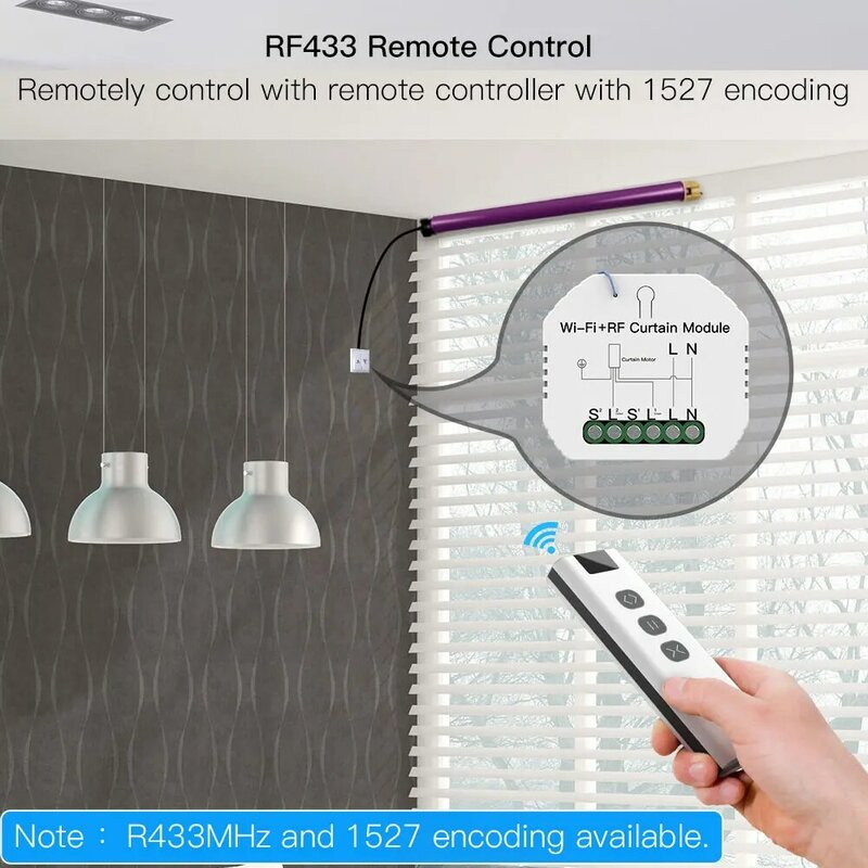 Módulo de relé wifi RF433 para persianas, cortinas motorizadas con enchufe, control remoto, compatible con Smart Life, Tuya, Alexa y Google Home