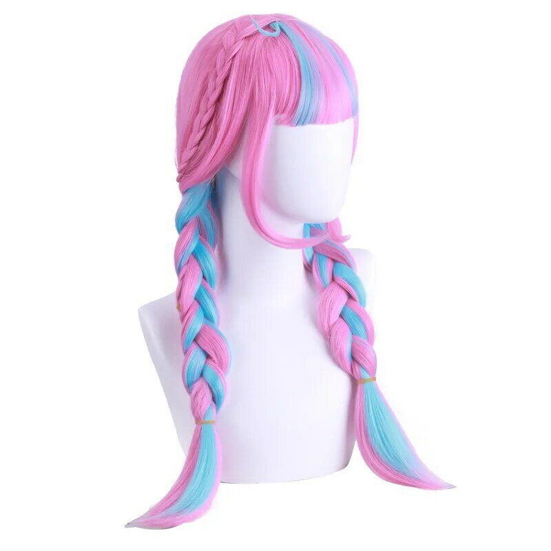 Two Braids Wig Colorful Anime Hair Daily Cos with Clip Wig Sythetic for Cosplay Pink Blue