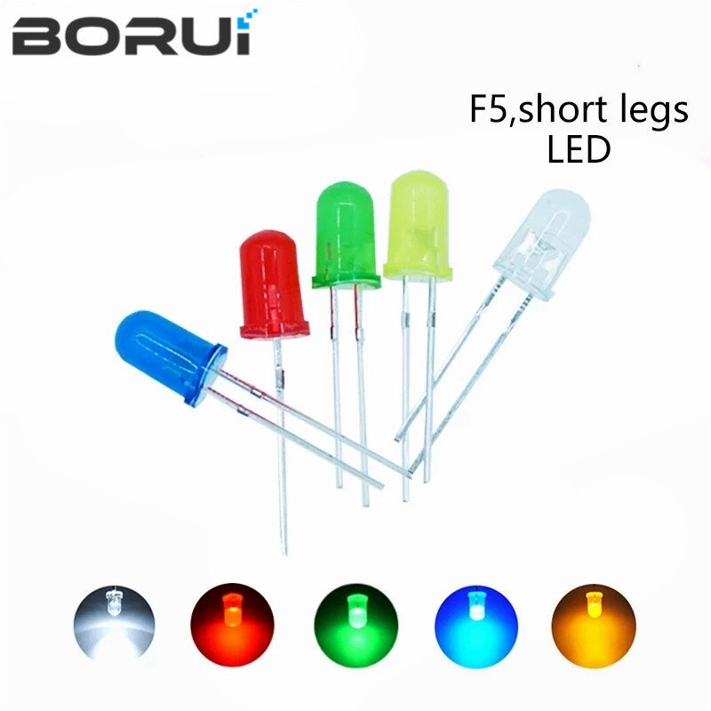 BoRui 5สี X20pcs = 100Pcs F5 5มม.สีเหลืองสีขาวสีแดงสีเขียวสีฟ้ากระจายรอบ DIP ไดโอดหลอดไฟ LED