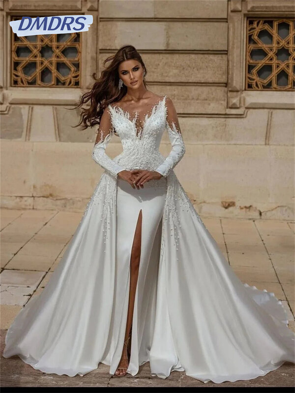 Seksowna suknia ślubna bez pleców 2024 elegancka sukienka ozdobiony paciorkami ślubny romantyczna sukienka o długości podłogi w kształcie linii A Vestidos De Novia