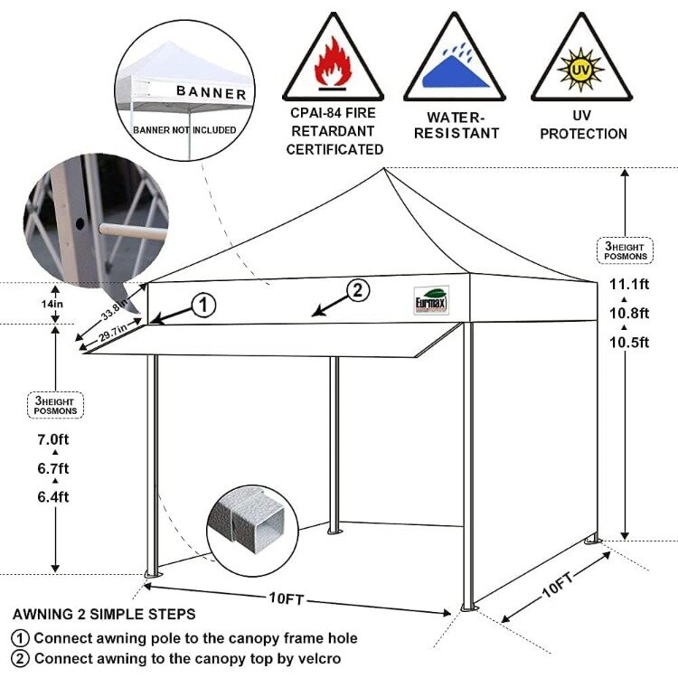 Eurmax usa 10x10 up Baldachin kommerzielles Zelt Outdoor Party Vordächer mit 4 abnehmbaren Seitenwänden mit Reiß verschluss und Rollt asche Bonus