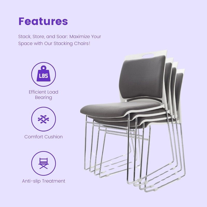 4 Pack Stacking Chairs 1102LB Capacity Home Office Guest Chair Set with Sled Base,Modern Reception Chair for Kitchen,Waiting Roo