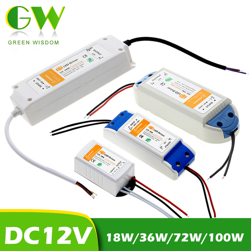 DC 12V LED Driver 18W 36W 72W 100W trasformatori di illuminazione Driver LED di alta qualità per strisce LED adattatore di alimentazione 12V