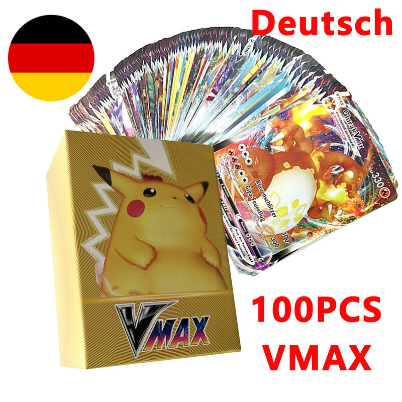Kartu Pokemon versi Jerman baru kartu Flash V GX VMAX energi Hologram Game Battle Gold Perak Hitam hadiah mainan anak-anak
