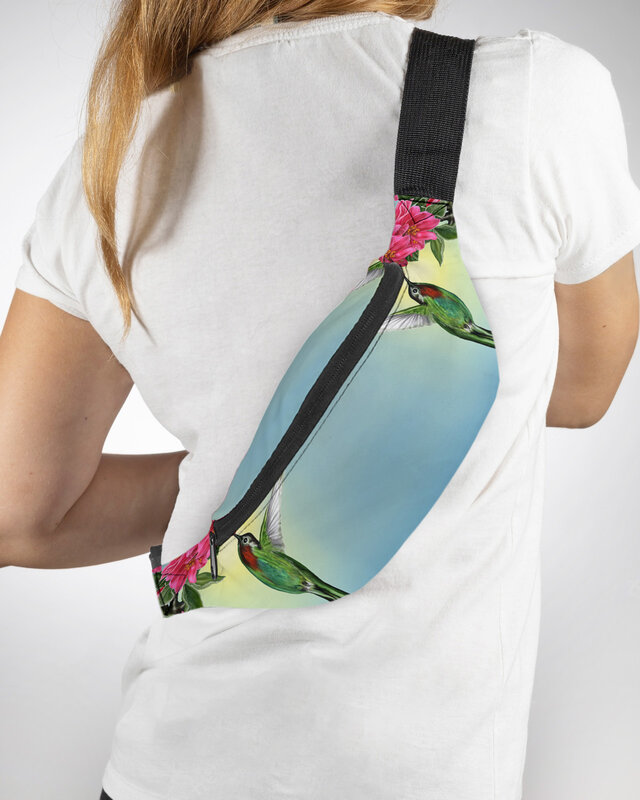 Flower Hummingbird Waist Bag Women Men Belt Bags Large Capacity Waist Pack Unisex Crossbody Chest Bag