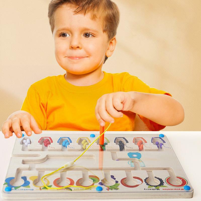 Tablero de laberinto magnético Montessori, juego de clasificación de Laberinto, rompecabezas magnético, Motor fino, juguetes educativos, rompecabezas de frutas