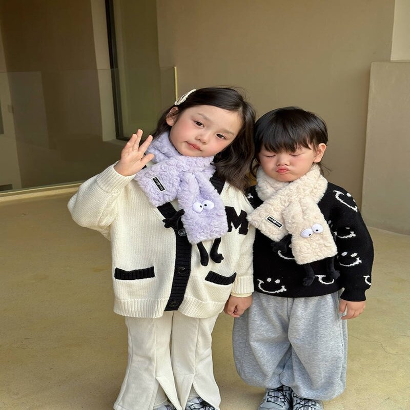 Bufanda coreana transpirable para niños, bufanda de felpa a prueba de viento, Linda y divertida, gruesa y cálida para el cuello del bebé, suave y agradable para la piel