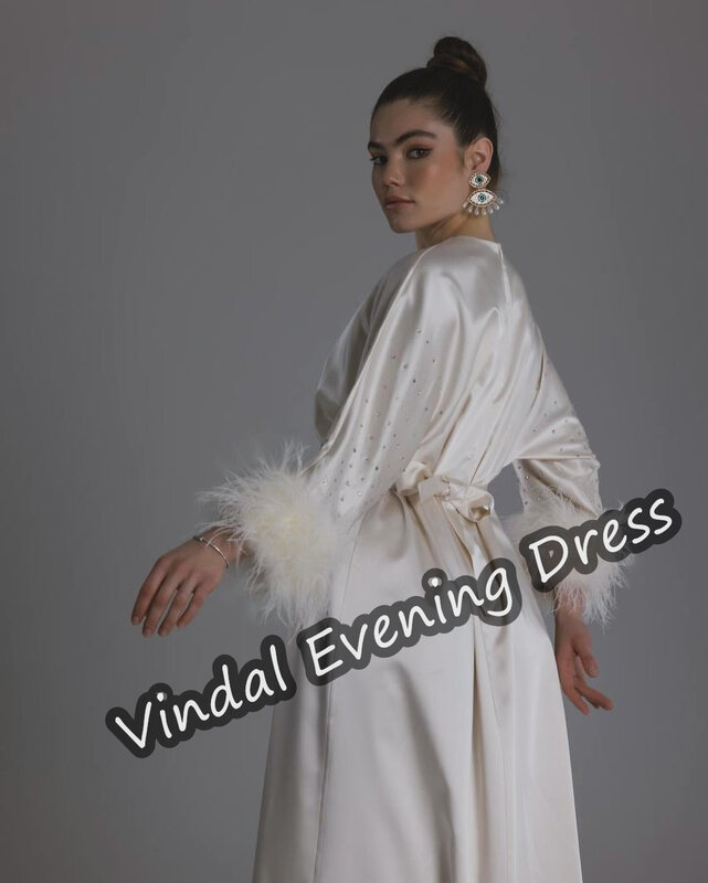 Женское атласное платье до щиколотки Vindal, элегантное вечернее платье А-силуэта с овальным вырезом и длинными рукавами, со встроенным бюстгальтером, Саудовская Аравия, модель 2024 года