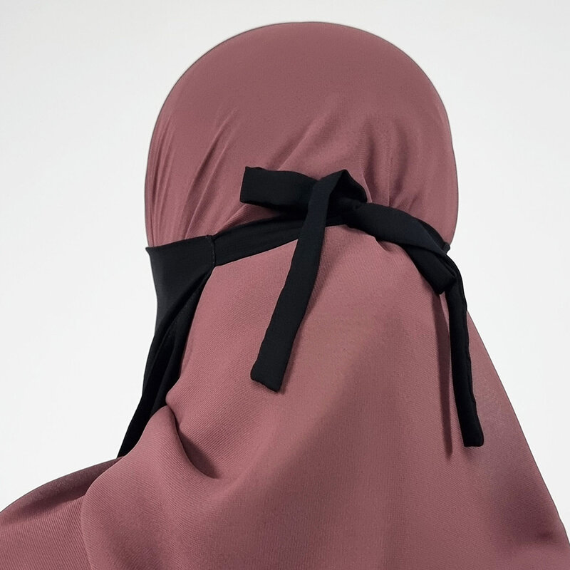 Satin Half Face Cover Veil Tie Back Niqab Ramadan EID One Layer Islamic Modest Headband Muslim Traditional Breathable Women Wear